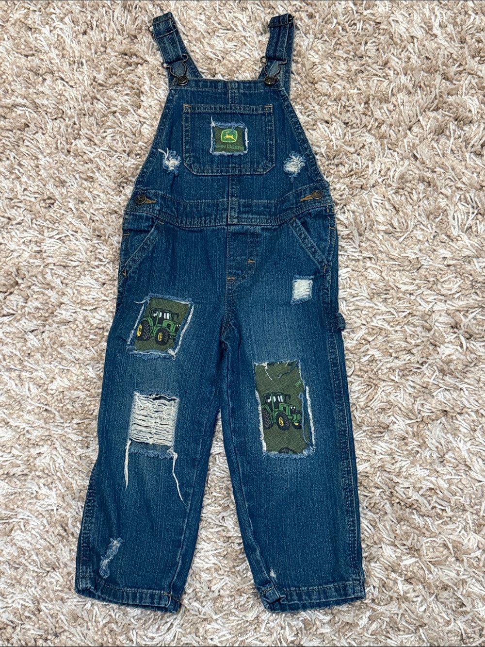 John Deere Dark Blue Denim Overalls with Tractor Patches